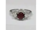 Glamorous Round Cut Ruby Ring with Diamond Halo Setting