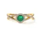 Round Emerald Halo Ring with Intertwined Band (0.93cttw)