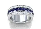 Dazzling Half Eternity Diamond And Blue Sapphire Round Prong Wedding Ring (1.46cttw)