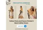 Yellow Flora and Fauna Printed V Neck Kaftan Gown – The Kaftan Company