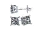 Elegant Princess Cut CZ Stud Earrings - 14K Gold Posts, 3.00cttw Platinum Plated