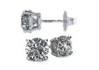 Luxurious 14K Gold & Sterling Silver CZ Stud Earrings - 1.50cttw, Platinum Plated