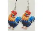 Earrings Playful Rooster Dangle #904