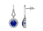 Natural Blue Sapphire Earrings in Round Shape with Diamonds (4.32cttw.)