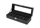 6-Slot Black PU Leather Watch Box with Glass Lid – Elegant Storage for Men & Women