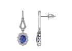 Blue Sapphire Oval Cut Dangling Earrings With Round Diamonds (2.10cttw.)
