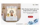 White Wooden Temple with Lotus Design & Built-in Lighting – Decor Smart