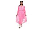 Lucknowi Chikan Georgette Baby Pink frock 