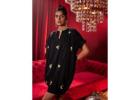 Party wear western dresses Black Bloom Embroidery Dress long dresses