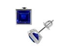 Classic Style with Blue Sapphire Square Bezel Earrings