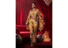 Rose Tiara Floral Bell Bottom Pants and Stylish Party Wear or Event Party Dress for Women