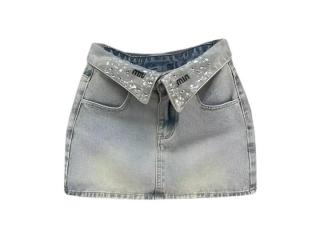 Stylish Crystal Folded Denim Skirt – Shine with Every Step