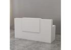Opal Reception Desk – L-Shaped Vintage Santa Fe Oak & White Levent Marble