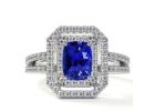 Square Cushion Diamond Sapphire Engagement Rings