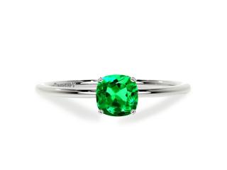 Solitaire Ring with Natural Emerald Cushion Cut Stone