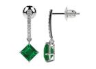 Natural Emerald Square Cut Women Earrings with Diamonds