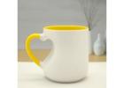 Personalized Heart Cut Handle Printed Mugs