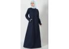 IMS-Twinned Button A Line Solid Abaya Dress