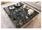 Labradorite Coffee Table | Handmade Blue Flash Stone Table Top 