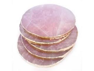 Rose Quartz Coasters Set of 6 | Luxury Pink Crystal Stone Coasters |