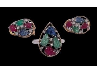 Fruity Delight: 14K Tutti Frutti Earrings and Ring Set