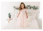 Blush Bohemian Flower Girl Dress, Vintage Lace Tulle Dress for Girls