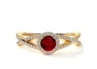 Natural Ruby Halo Engagement Ring – Round Cut, Intertwined Band Design