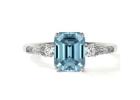 Premium Emerald Cut Aquamarine Ring with Round and Baguette Diamonds