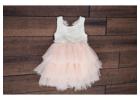 Blush Pink Tulle Flower Girl Dress White Lace, Bohemian Fairy Princess Dress Beach Wedding