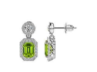 1.80cttw Emerald Cut Peridot Dangling Gemstone Earrings With Round Diamonds