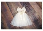 Boho Ivory Ava Flower Girl Dress, Simple Rustic Wedding Gown for Girls