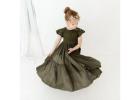 Emerald Green Boho Flower Girl Dress, Hazel Hunter Green Tulle Wedding Dresses for Girls