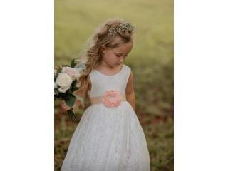 Bohemian White Flower Girl Dress, Rustic Tulle Wedding Dress for Girls, Toddler Princess Dress