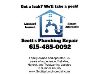 Scott’s Plumbing Repair | Fast Reliable Plumbing Service | Family Owned & Operated 25+ Years