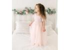 Rustic Lace Flower Girl Dress, Blush Pink Boho Wedding Dress for Girls
