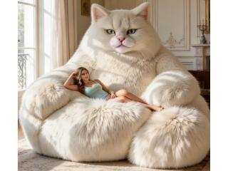 The Ultimate Purr-sonal Lounge: Giant Faux-Fur White Cat Sofa