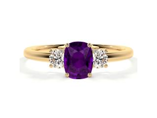 Get Three Stone Amethyst Engagement Rings with Diamond Side Stones