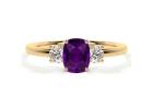 Get Three Stone Amethyst Engagement Rings with Diamond Side Stones
