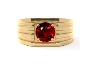 Deep Red Men's Ruby Wedding Rings in 18K Yellow Gold Design