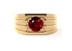 Deep Red Men's Ruby Wedding Rings in 18K Yellow Gold Design