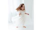 Ivory Boho Flower Girl Dress, Floor Length Tulle Wedding Gown, Rustic Linen Birthday Outfit