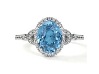 Natural Swiss Topaz Custom Engagement Rings with Diamond Halo Style