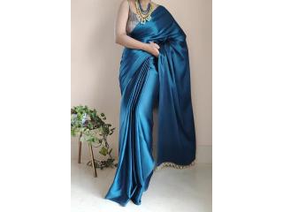 Beautiful, Elegant, Plain Satin Saree for Party & Festival Wear