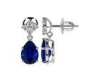 Pear Cut Lab Grown Blue Sapphire Earrings – 1.80 Cttw