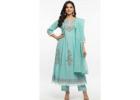 Aqua Blue Printed Dupatta Suit – Elegant Yet Easy to Maintain at ₹1699