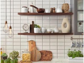 Long Floating Shelves in Mahogany Wood for Modern Home