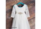 Long Sleeve Floor Length Flower Girl Dress, White Tulle Wedding Gown for Girls