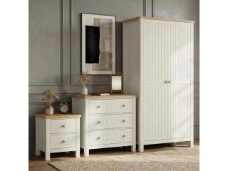 Linra White 3 Piece Painted Bedroom Set with 3 Drawer Chest with Bedside Table
