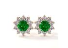 14K Rose Gold Emerald Earrings Studs 0.60 cttw Halo Style