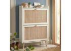 Wovena White Rattan Shoe Storage Cabinet